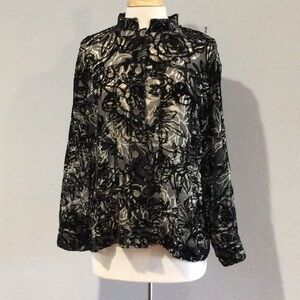 Additions by Chico's Devore' Floral Long Sleeve Button Front Semi-Sheer Blouse 2